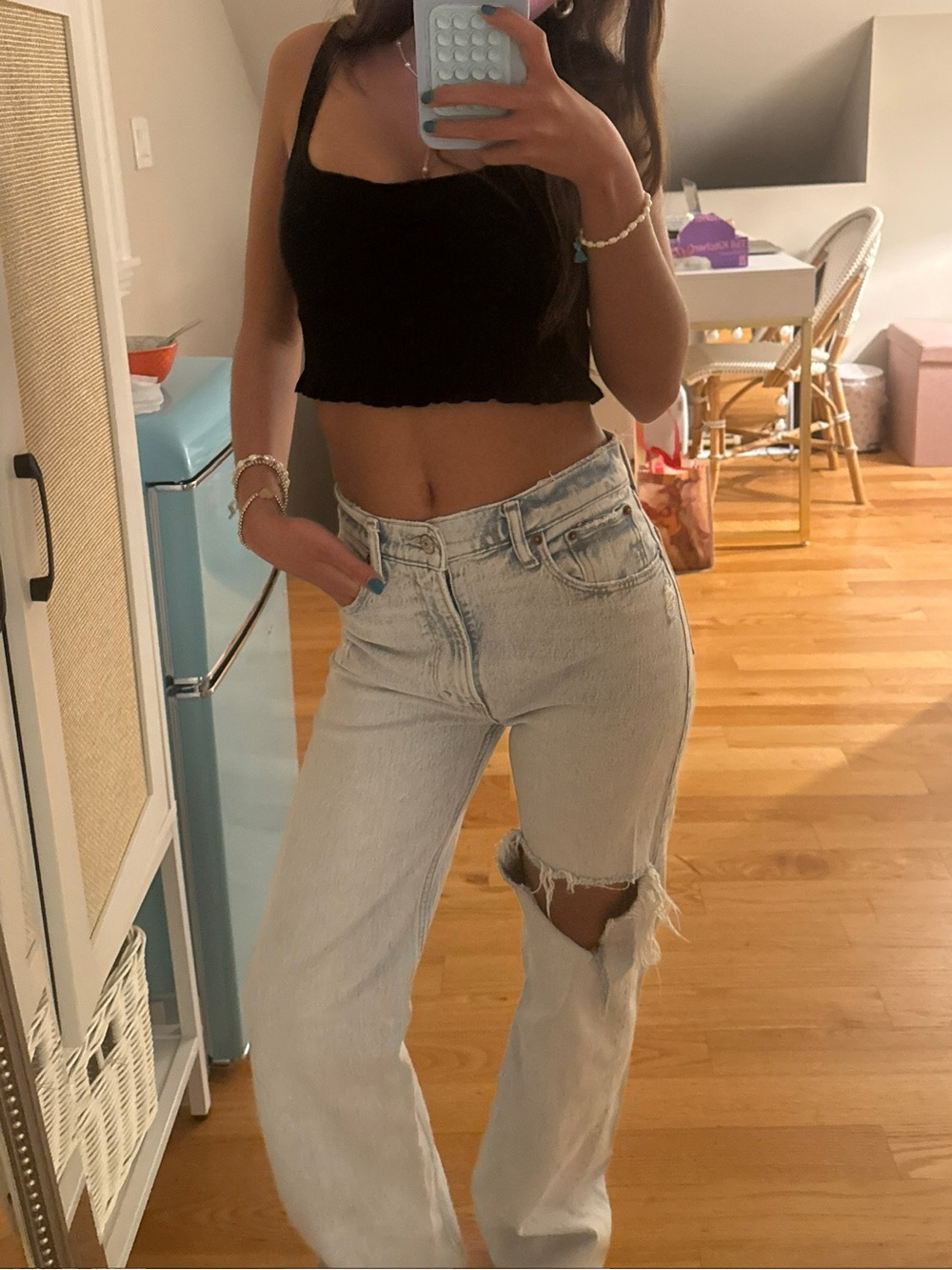 Abercrombie & Fitch Light Wash Distressed Boyfriend Jeans